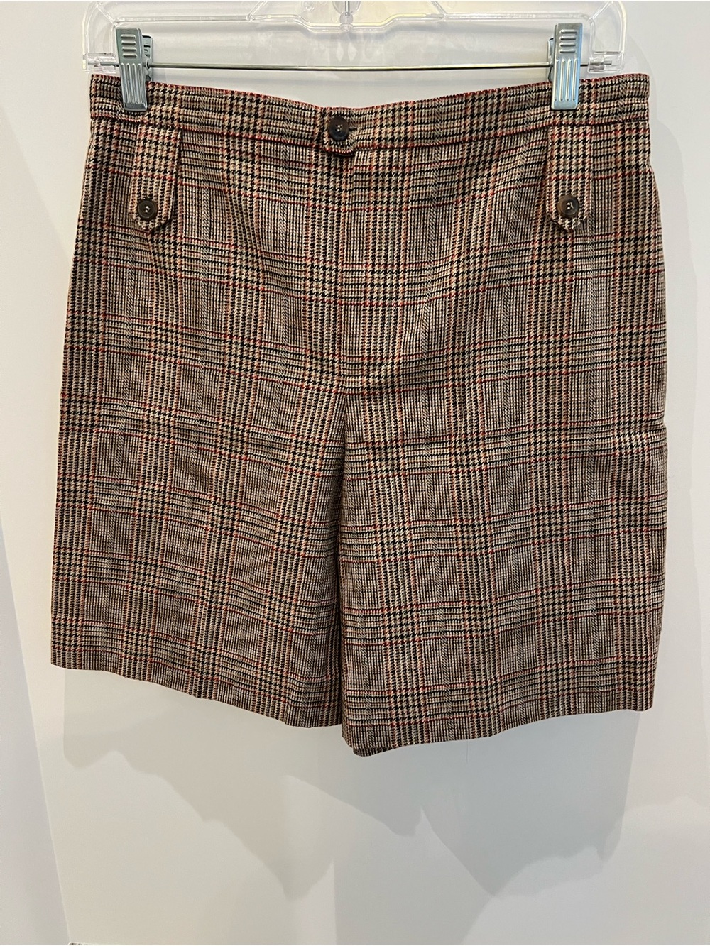 Chloe Plaid Tailored women’s Shorts in Brown with Button Details